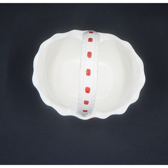 Lefton Christmas Holiday Holly Berry Handled Basket Hand-Painted White Red Bow - Picture 5 of 12